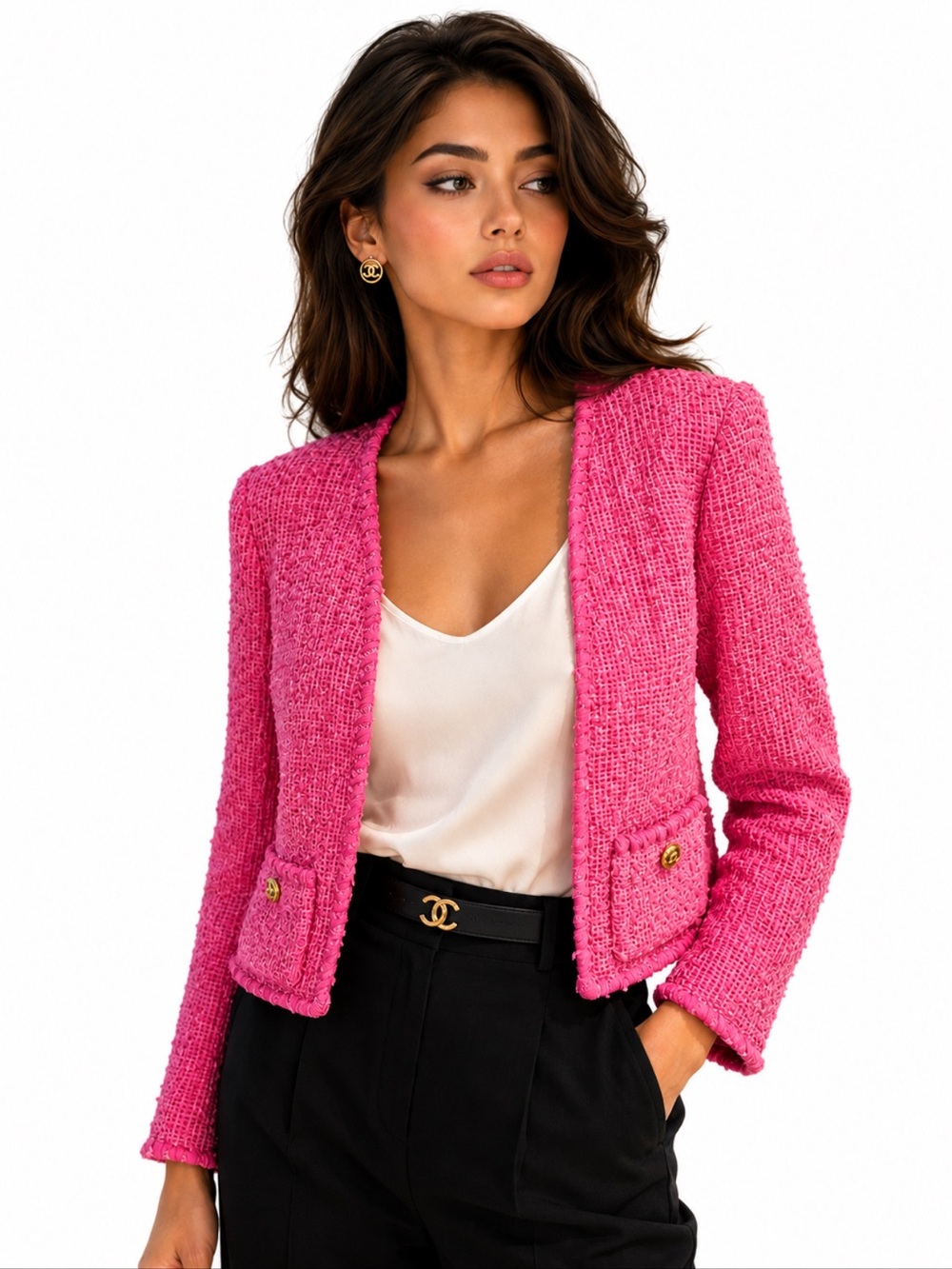 CHANEL Hot Pink Tweed Open-Front Jacket
